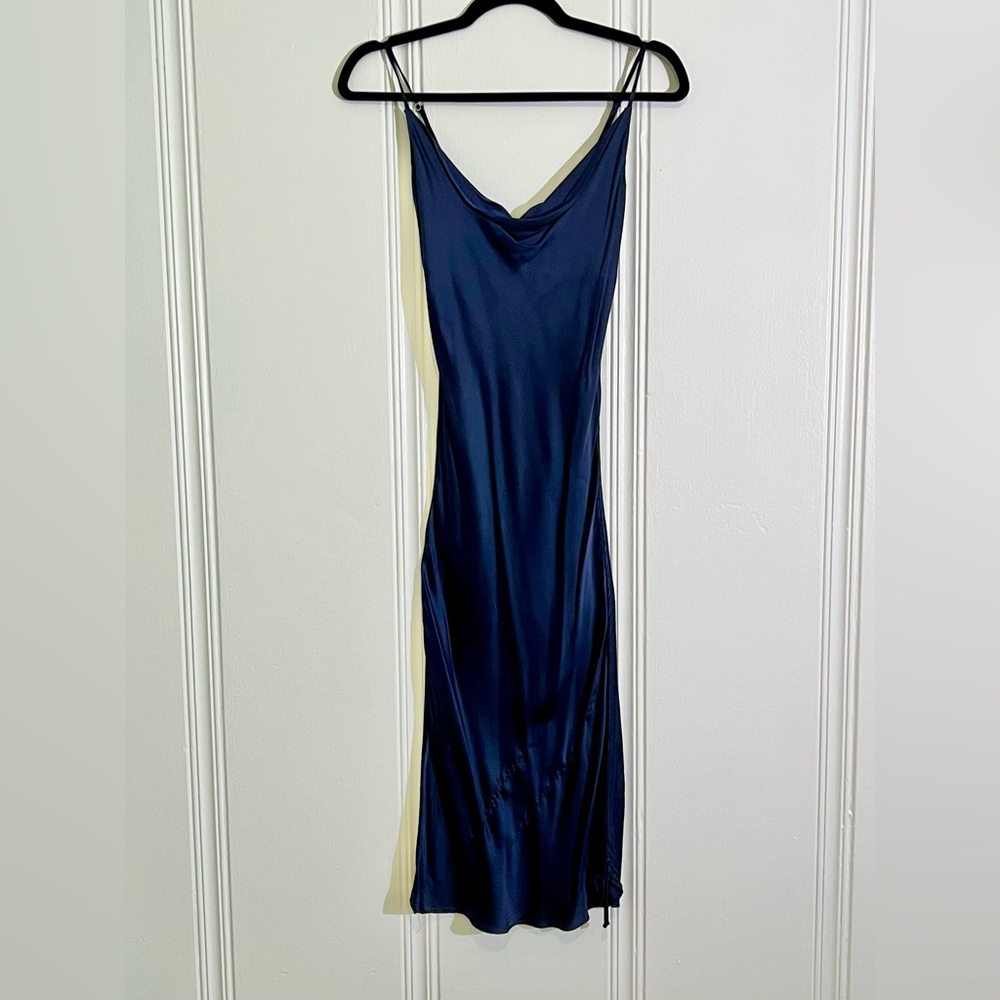 Aritzia Satin Navy Slip Dress - Picture 3 of 4
